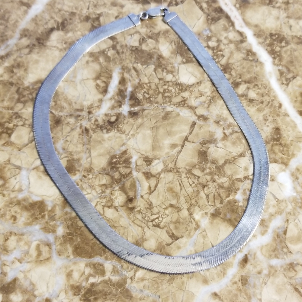 Thick Sterling Silver Choker Necklace 18" long FLAT - Picture 4 of 9